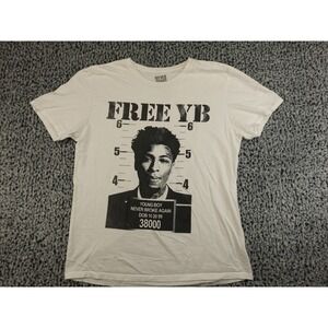 Never Broke Again T-Shirt Mens Large White Free YB‎ Mugshot Graphic Tee